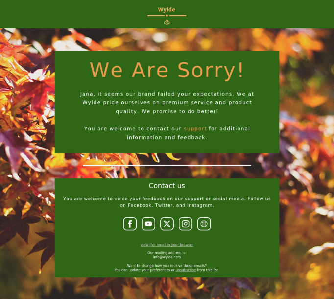 An email template with NPS response