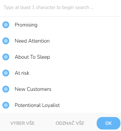 CareCloud RFM segments dropdown