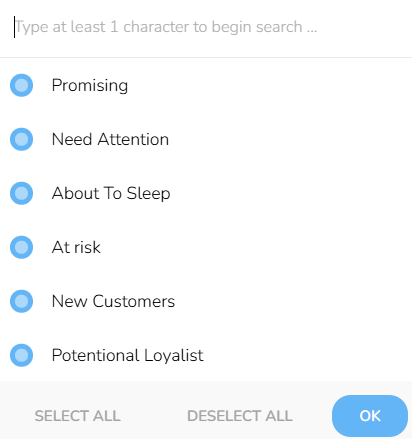 CareCloud RFM segments dropdown